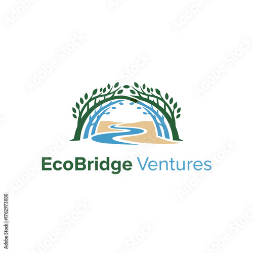 Eco Bridge River Tree Arch Logo Nature Environment Path Venture.