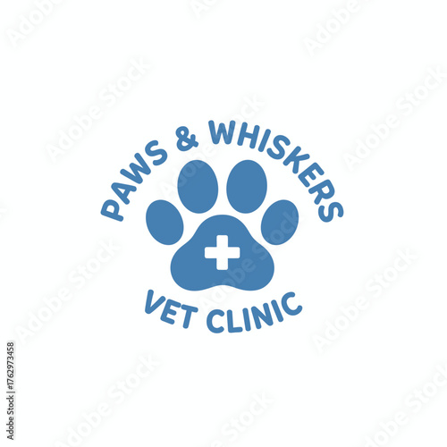 Pet Vet Clinic Logo: Paw Print with Medical Cross Symbol.