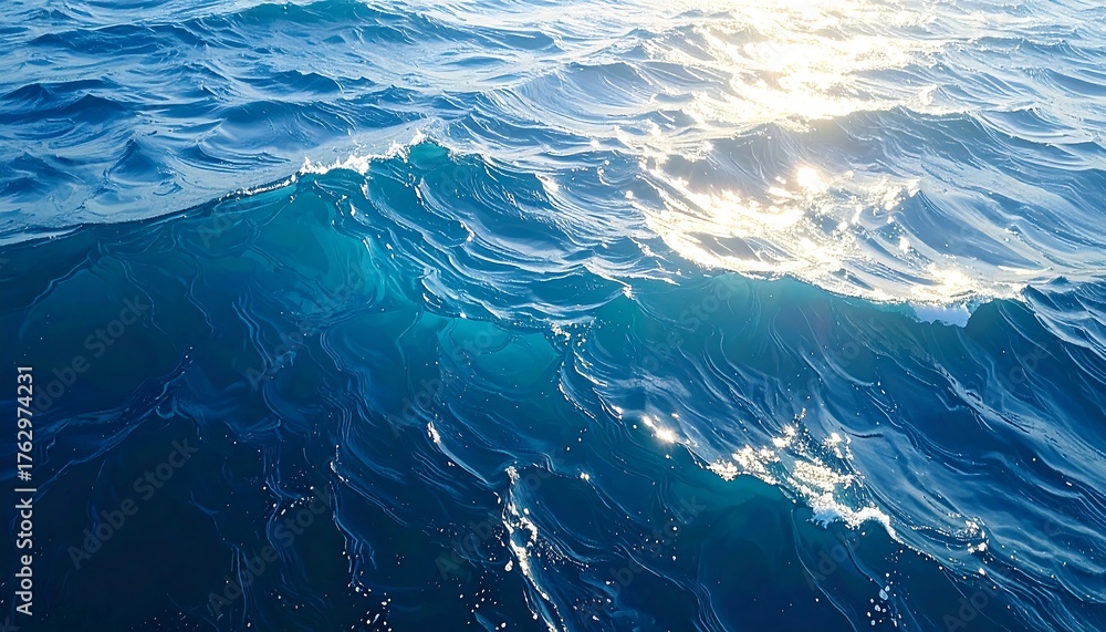 Fototapeta premium Rippled deep blue ocean waves reflecting sunlight