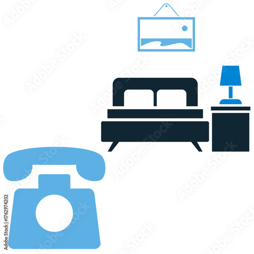 Room telephone icon vector for guest services, communication, and hospitality. Useful for illustrating front desk calls, room service, and internal hotel communication.