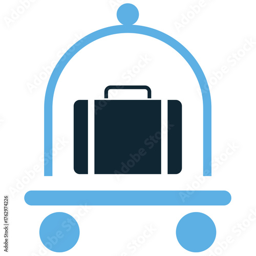 Luggage cart icon vector for baggage handling, travel, and hospitality services. Great for illustrating bellhop service, transport, and airport convenience