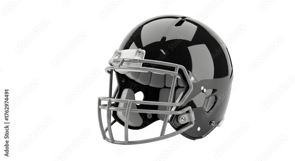 Fototapeta premium Black american football helmet isolated on transparent background, a crucial piece of protective gear for athletes, ensuring safety during intense gameplay