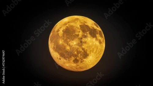 Bright golden full moon in night sky