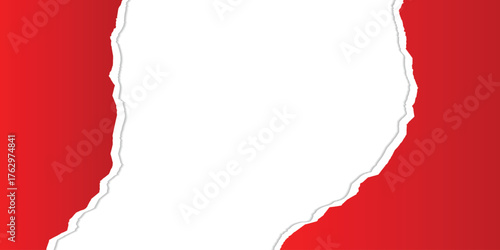 Realistic red torn paper mockup with drop shadow and transparent background, wide composition 1:2