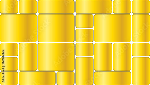 Abstract geometric pattern of golden metallic cylinders with reflections