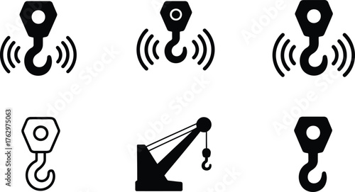 Crane Hook Icons: Lifting, Towing, and Signal Symbols