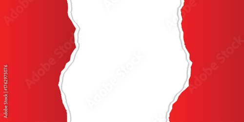 Ripped red paper overlay with clean tear line, transparent background, wide ratio 1:2 for graphic layouts