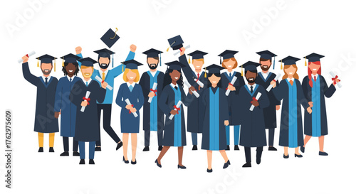 Graduation Celebration A Diverse Group of Happy Graduates with Certificates and Throwing Caps