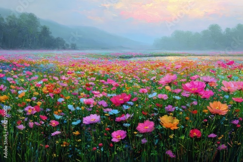 Vibrant Colorful Flower Field