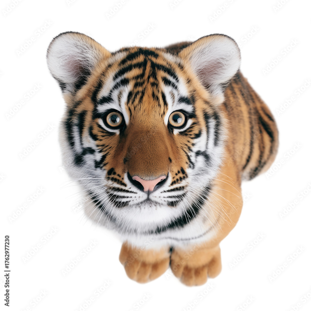 Fototapeta premium Realistic Tiger Cub Looking Upwards
