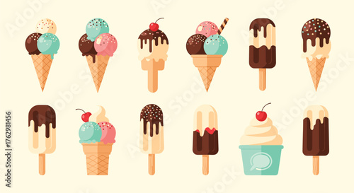 Assorted Ice Cream Treats - Cones, Popsicles, and Cups.