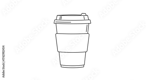 Hand drawn sketch of a takeaway coffee cup with a lid.