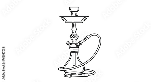 Detailed illustration of a traditional hookah with hose and accessories.