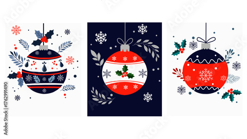 Vector Christmas Cards Set. Holiday Party Card Templates Design