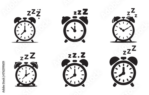 Retro Bell Clock Collection. Morning Alarm Symbol Design