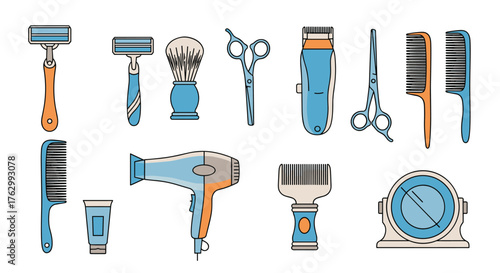 Barber Tools Collection - Razors, Brushes, Scissors, Clippers, and More.