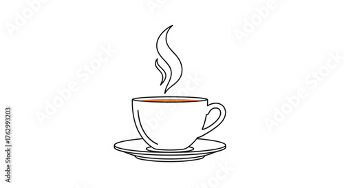 Minimalist line art illustration of a steaming hot coffee cup.