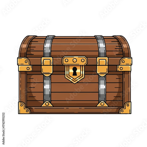 pirates wooden treasure chest, with some iron and gold 