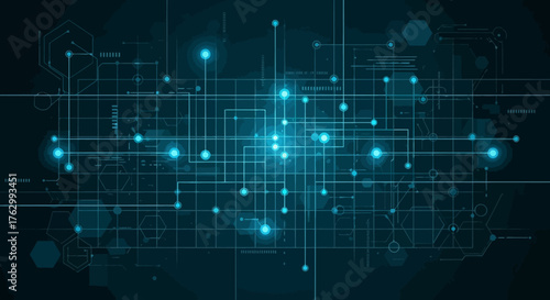 Vector Background Digital Circuitry in Futuristic Tech Style with Blue Neon Elements