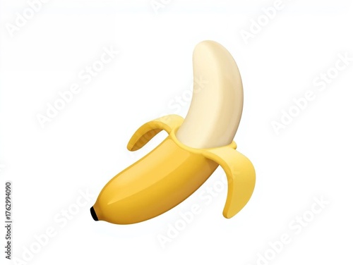banana with the skin half opened so the flesh of the fruit is visible 3d rendering isolated on white background cartoon plastic style icon	
