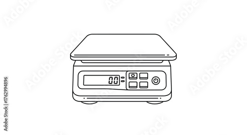 Digital Kitchen Scale Line Art Illustration for Precise Measurement.