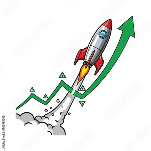 Rocket flying in space vector illustration icon cartoon spaceship launch concept