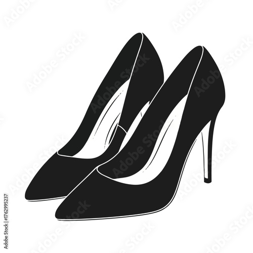 Elegant black leather stiletto high heel shoes closeup pair stylish footwear accessory for women