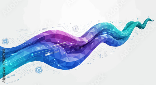 Vector Abstract Wave Pattern in Modern Geometric Style with Blue Purple Gradient Colors