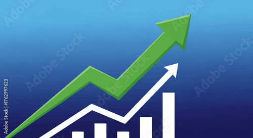 Vector Illustration of Business Growth Chart with Upward Arrow in Modern Style Green and White Colors