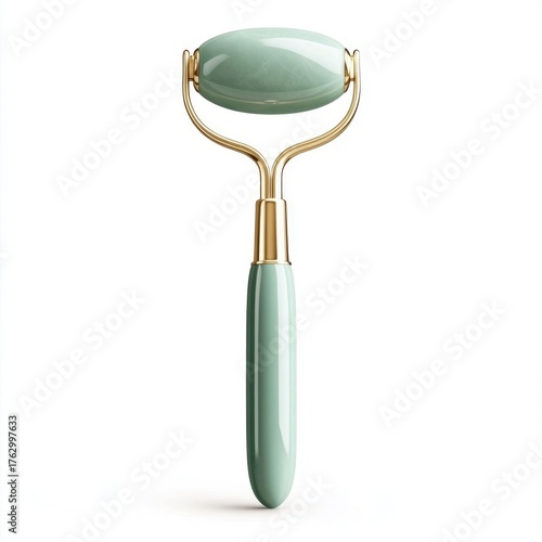 A simple and sleek icon of a jade roller a popular beauty and wellness tool used for facial massage skin care and relaxation  The jade roller is centered and isolated on a clean white background