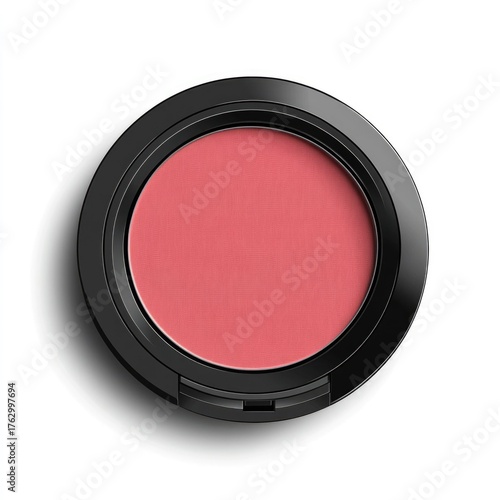 A simple elegant of a classic blush compact makeup product centered and isolated on a clean white background  This minimalist feminine icon represents beauty cosmetics and a personal care item