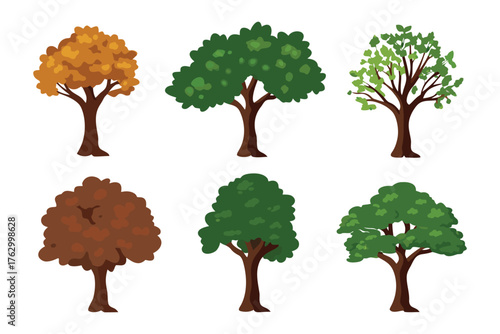 Tree Variety Collection: A vibrant collection of stylized trees in diverse shapes and colors, offering a range of arboreal possibilities.