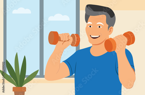 senior man lifting dumbbells fitness healthy lifestyle training motivation