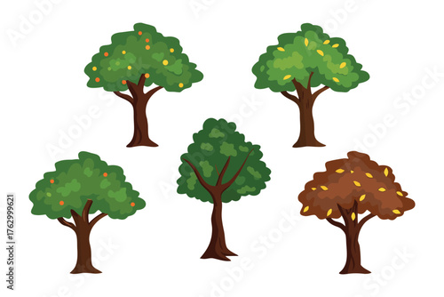 Tree Variety Illustration: A collection of various tree illustrations, showcasing diversity in foliage and structure, providing versatile visual resources for design projects.