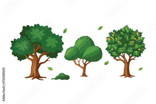 Greenery Ensemble: A collection of various trees and bushes, capturing the essence of nature's botanical variety. 
