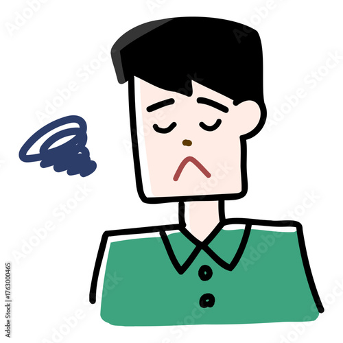 困った顔の表情を持つ男性イラスト　手描き風で悩みやショックを表現した素材