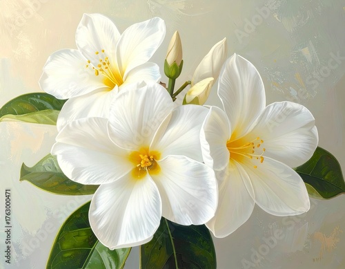 Elegant White Flowers with Yellow Centers in a Floral Arrangement.