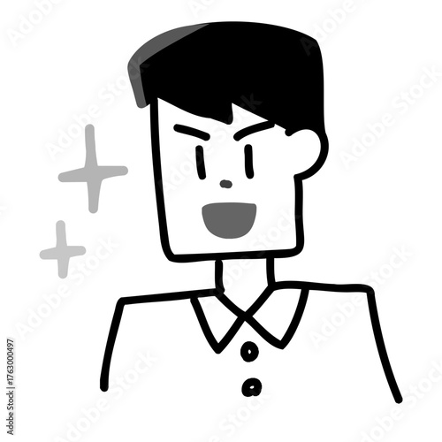 手描き風で表現した笑顔の若い男性イラスト