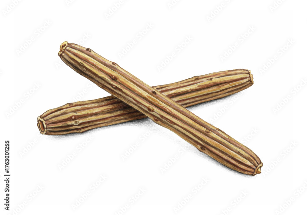 Fototapeta premium Dried Moringa Pods Botanical Illustration Transparent PNG