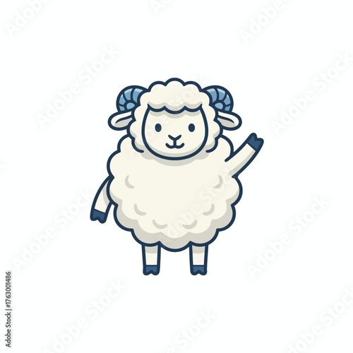 Cute Cartoon Sheep Character Mascot Waving Hello Vector Illustration.