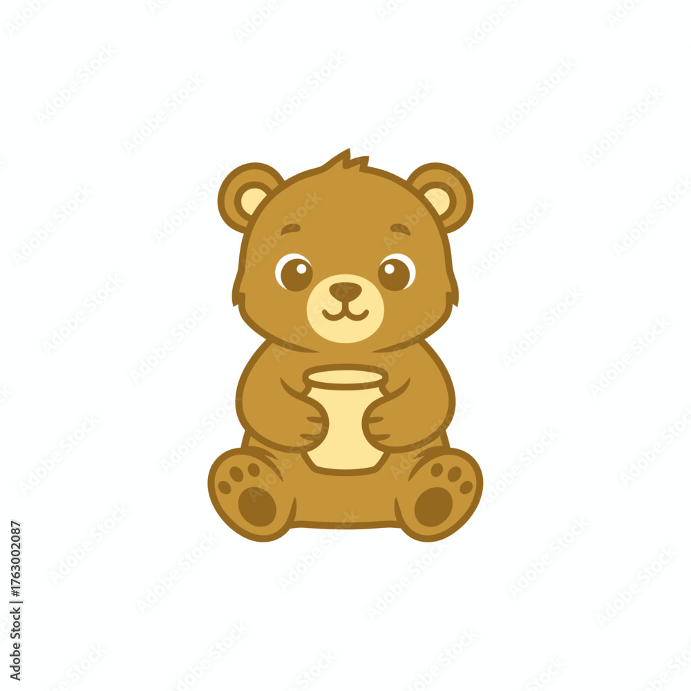Fototapeta premium Cute Cartoon Bear Holding Honey Jar Children Mascot Logo Vector
