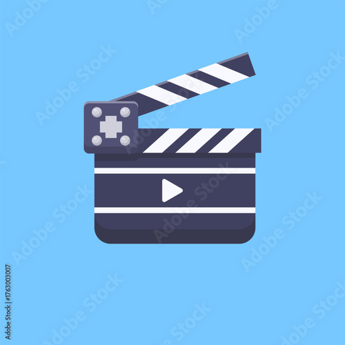 Flat Cartoon Clapperboard Icon for Movie and Video Production