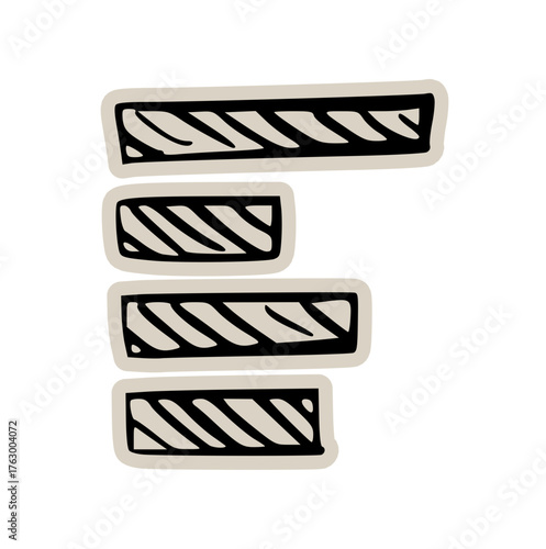 Horizontal bar chart graph report doodle sticker icon: hand drawn illustration of data comparison, statistical ranking, and minimal business analysis design