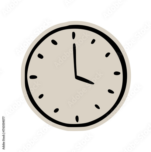 Wall clock time schedule scrapbook doodle sticker icon: hand drawn illustration of deadline management, planning organization, and minimal business design