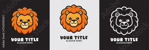 Cartoon lion mascot in three variations