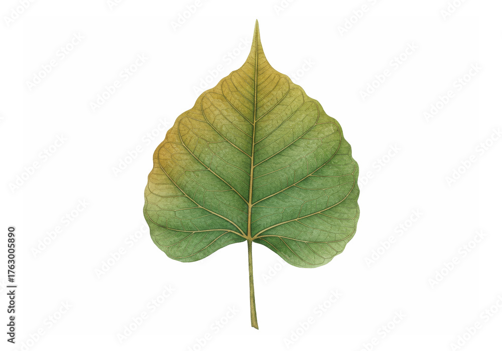 Fototapeta premium Heart Shaped Bo Tree Leaf Watercolor Illustration on Transparent Background