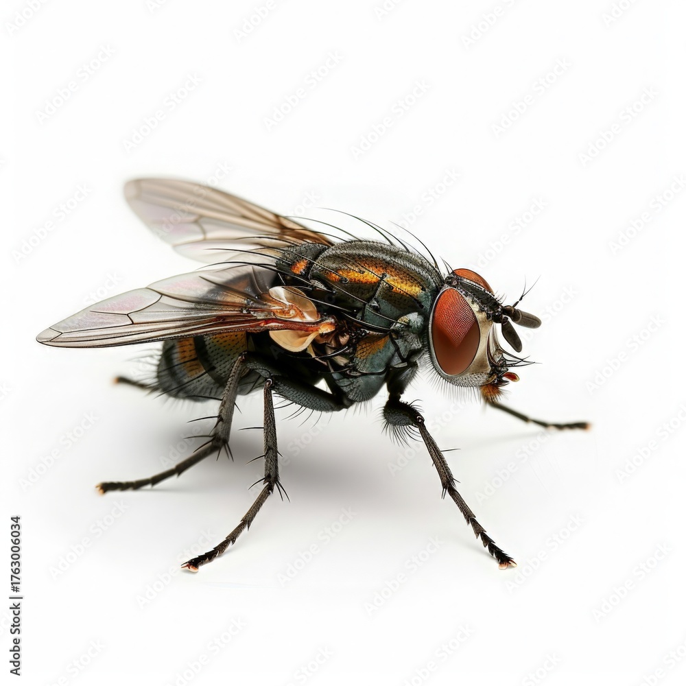 Fototapeta premium Realistic Macro Photograph of a Fly Isolated on White Background