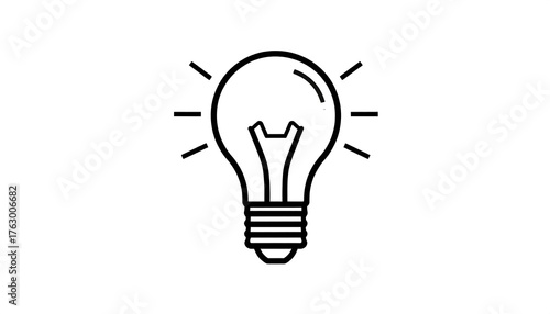 Black and white illustration of an illuminated light bulb