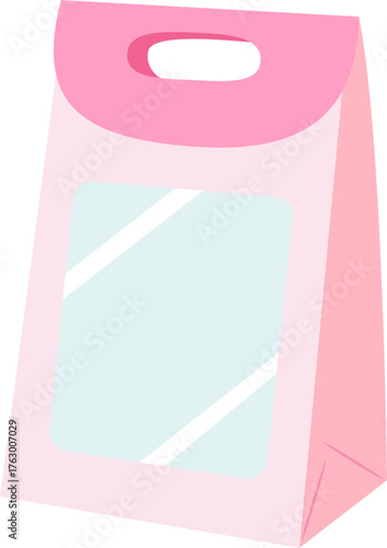 Cute Pastel Pink Gift Bag with Handle and Clear Window – Handheld Packaging Illustration