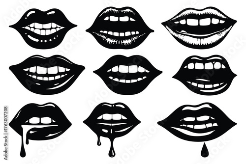 Nine Black Lips With White Teeth And Drips mouth